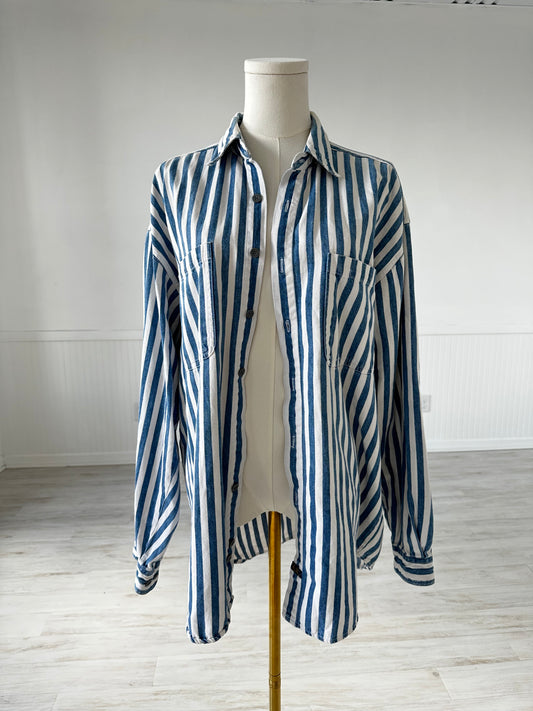 90s Arizona Jean Company striped denim button down. Made in Hong Kong