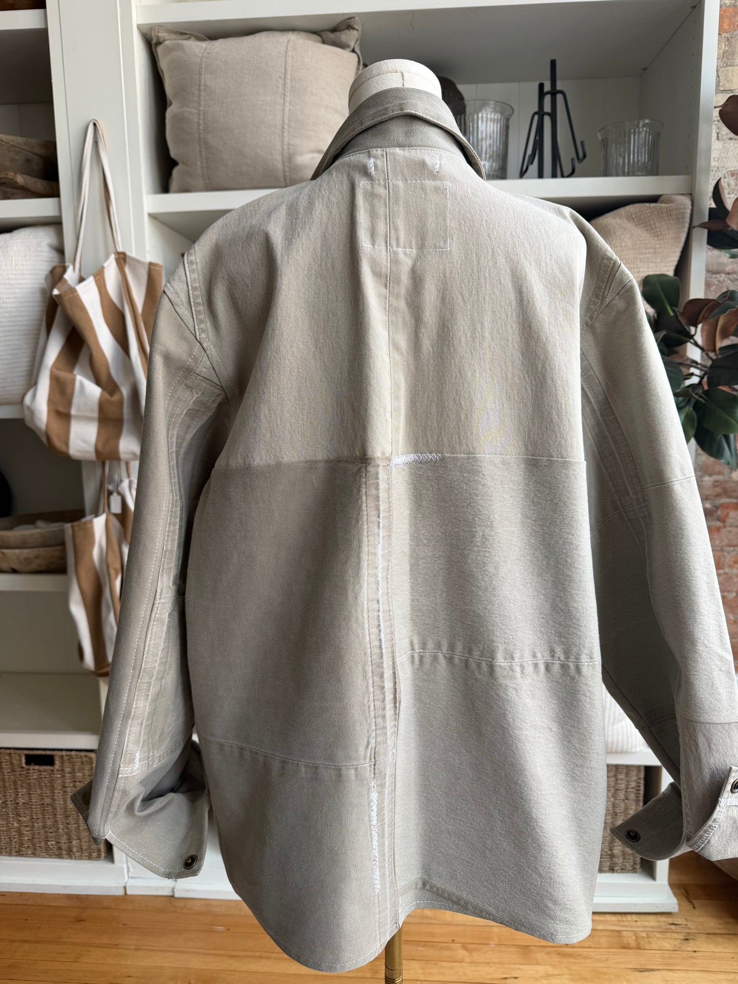 Tan Reworked Denim Chore Coat. Size Medium