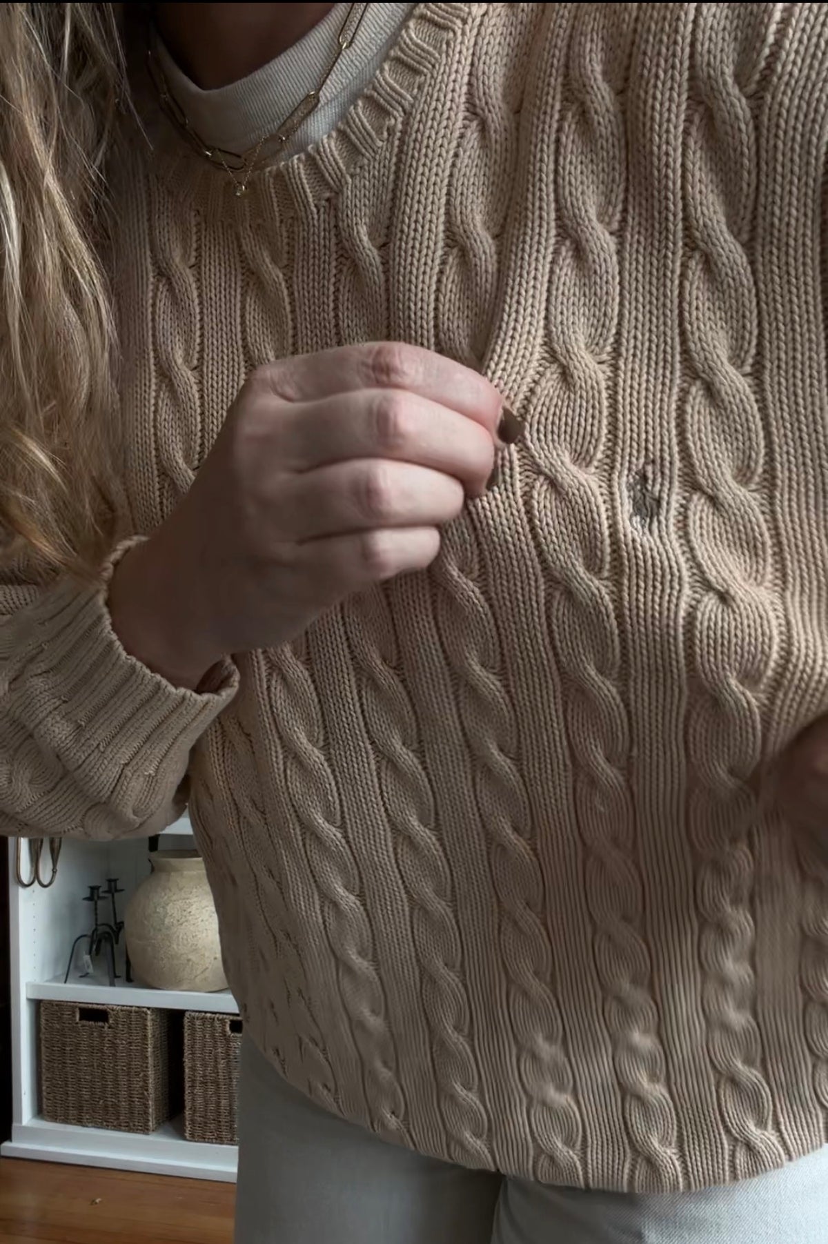 90s Polo Ralph Lauren yellow cotton cable knit sweater. Fits M-XL