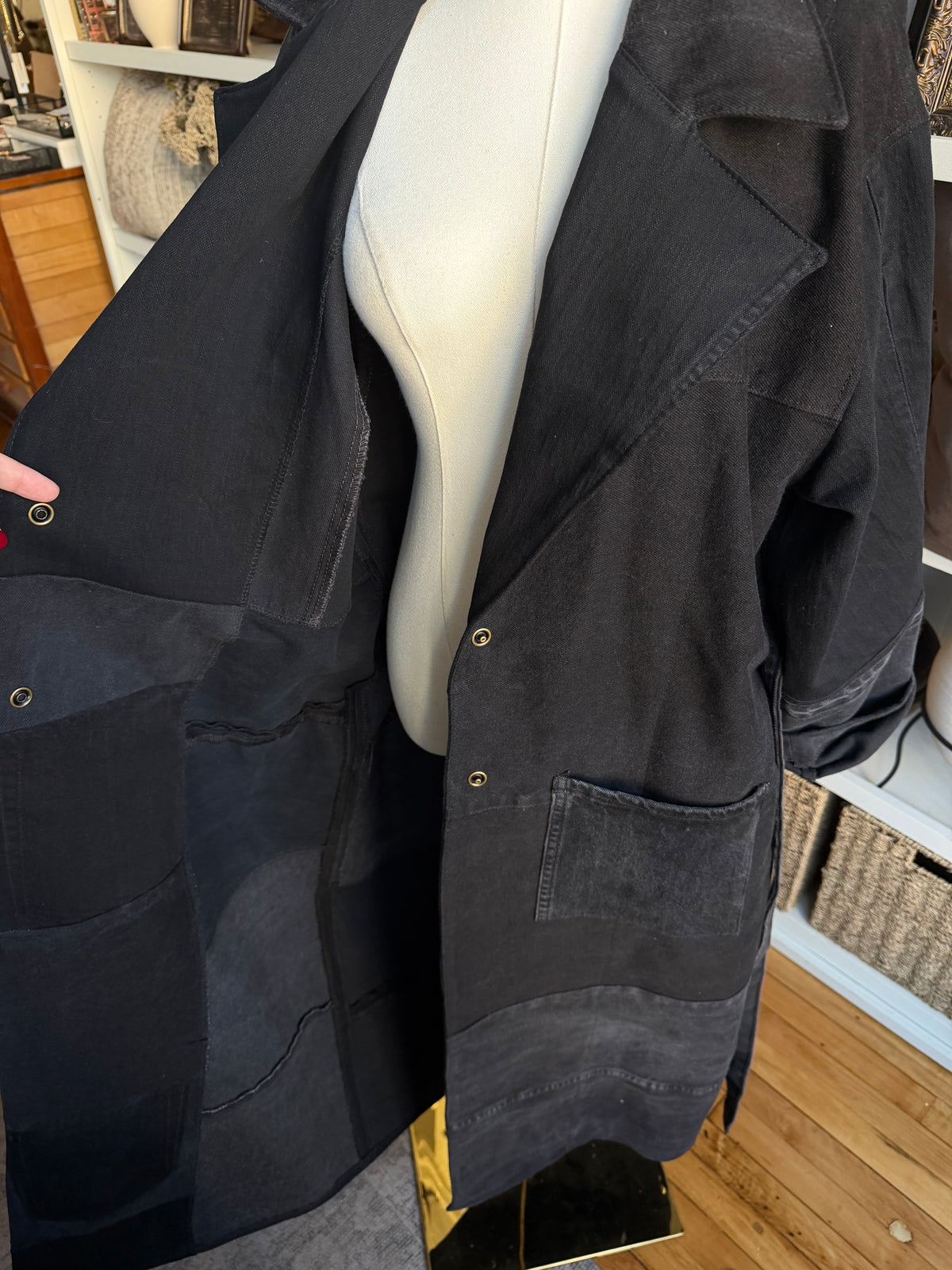 #10 Reworked Black Denim trench size L
