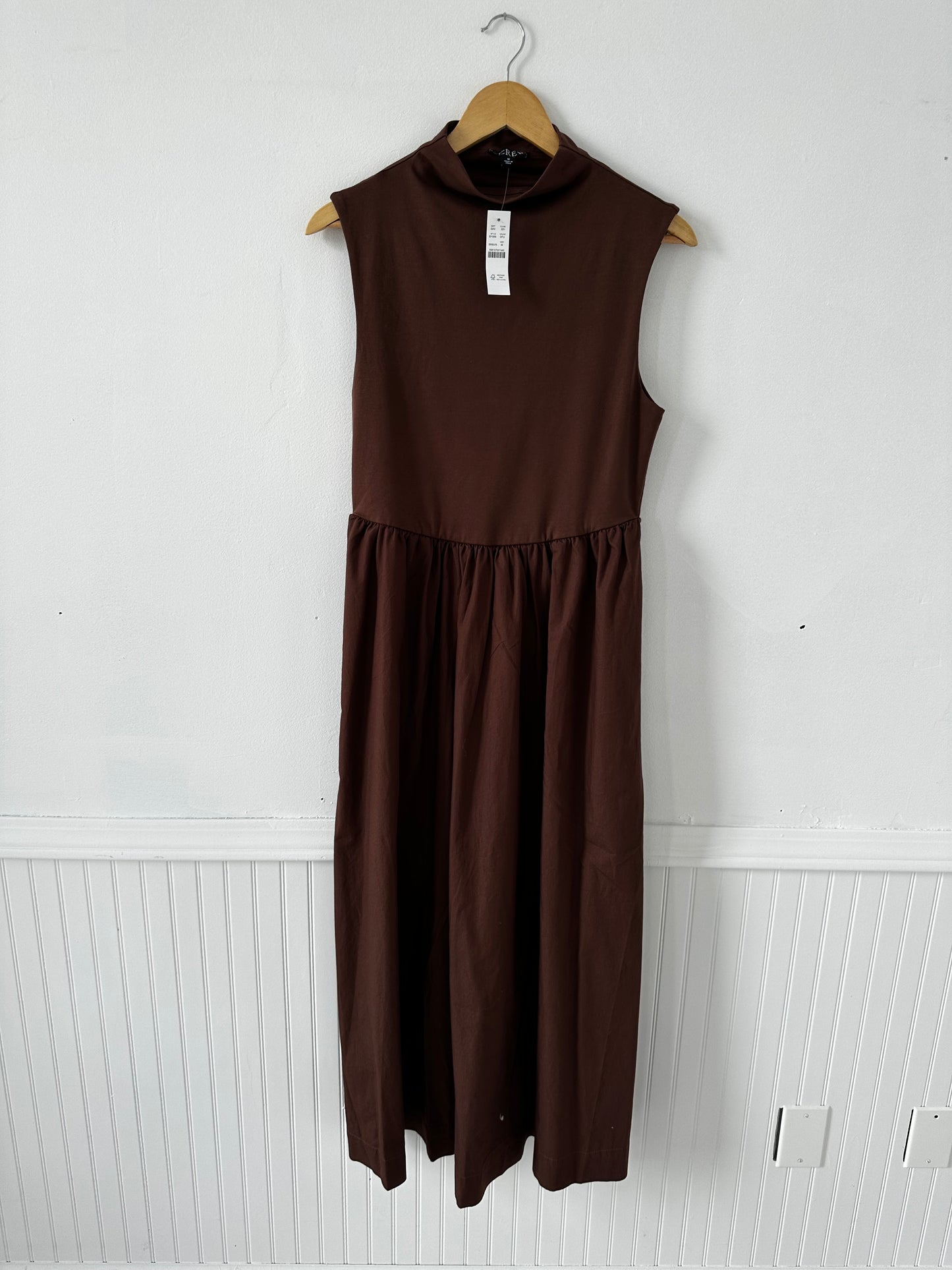 JCrew brown fitted knit mockneck dress with poplin dress