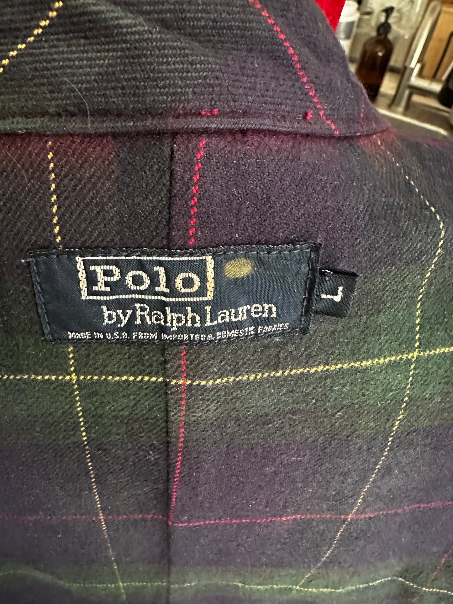 80s/90s Polo Ralph Lauren waxed barn coat in brown with red corduroy collar. Made in the USA
