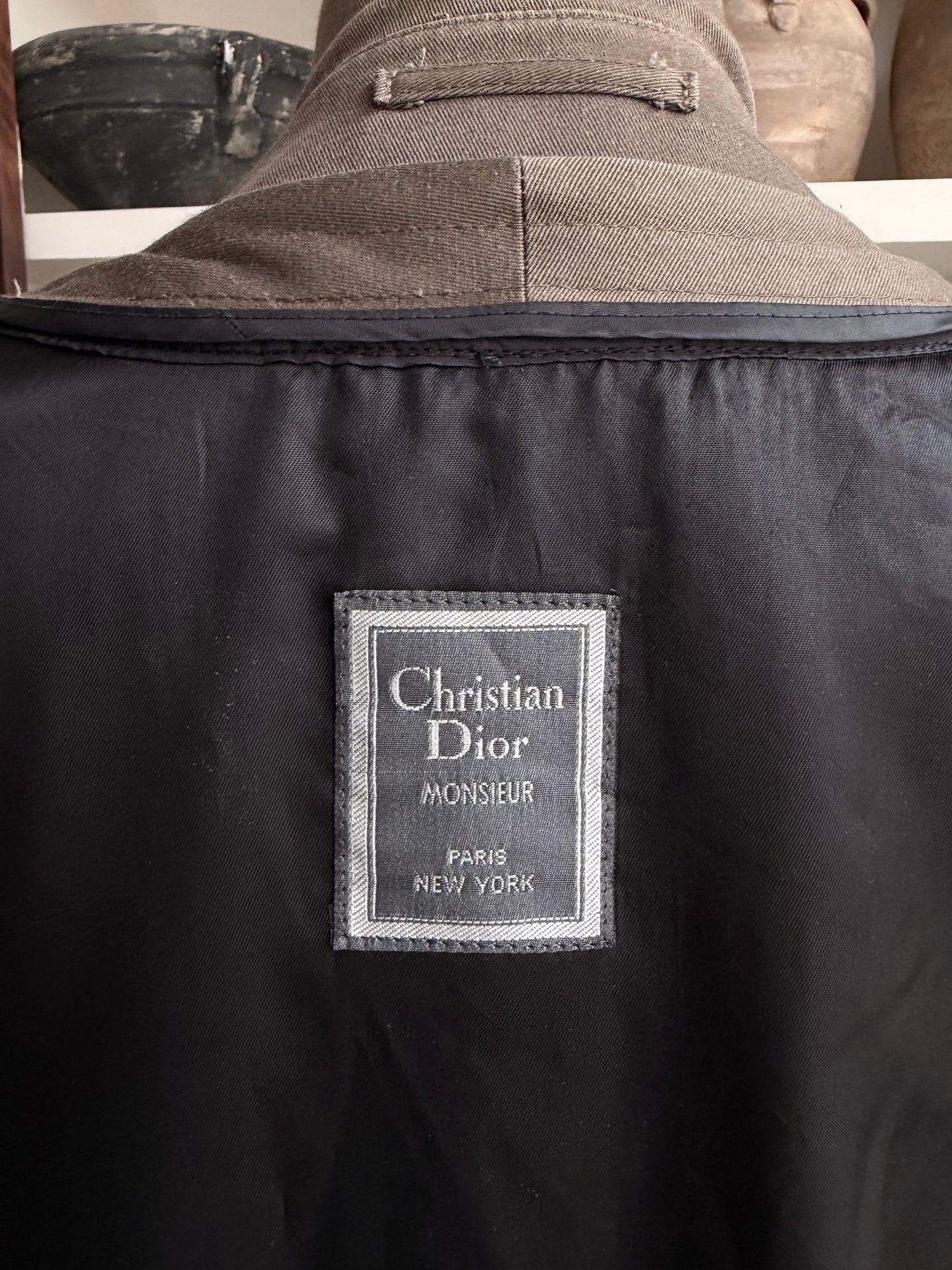 80s/90s Christian Dior green trench with zip out wool lining.