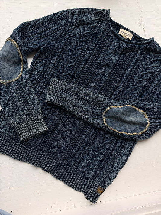 Y2K Denim & Supply cotton cable knit with denim elbow patches