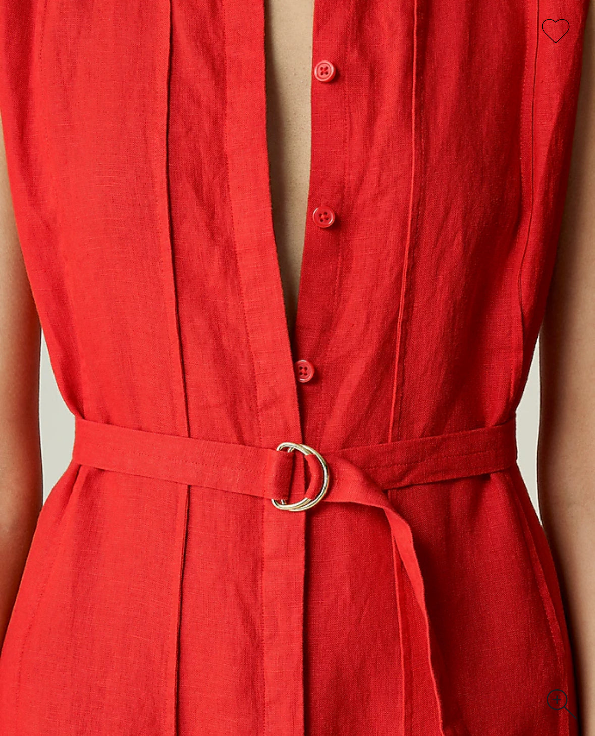JCrew red seamed linen dress with removable dress. Size medium tall