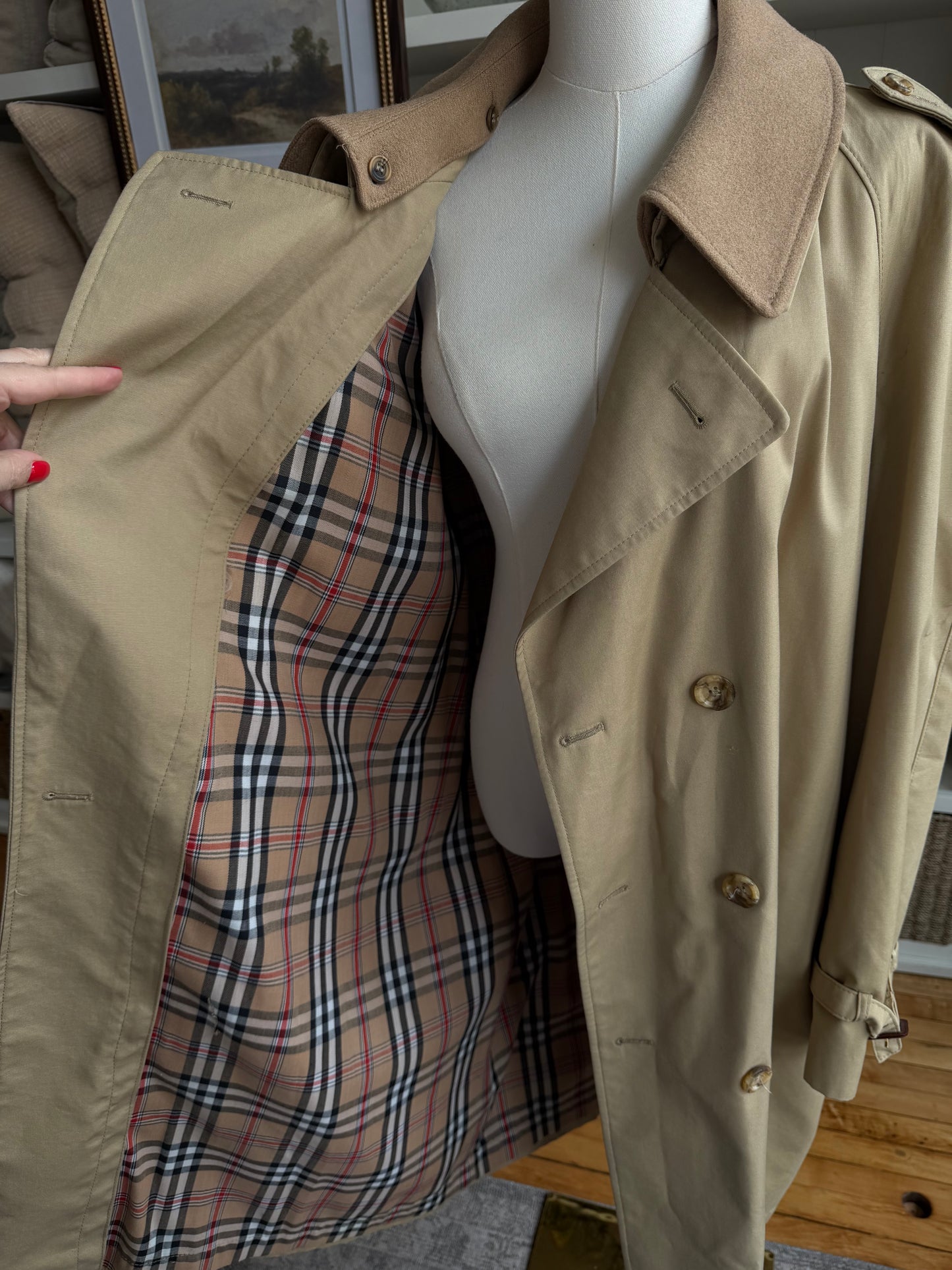 60s/70s Eagle Clothes plaid lined trench with removable wool collar