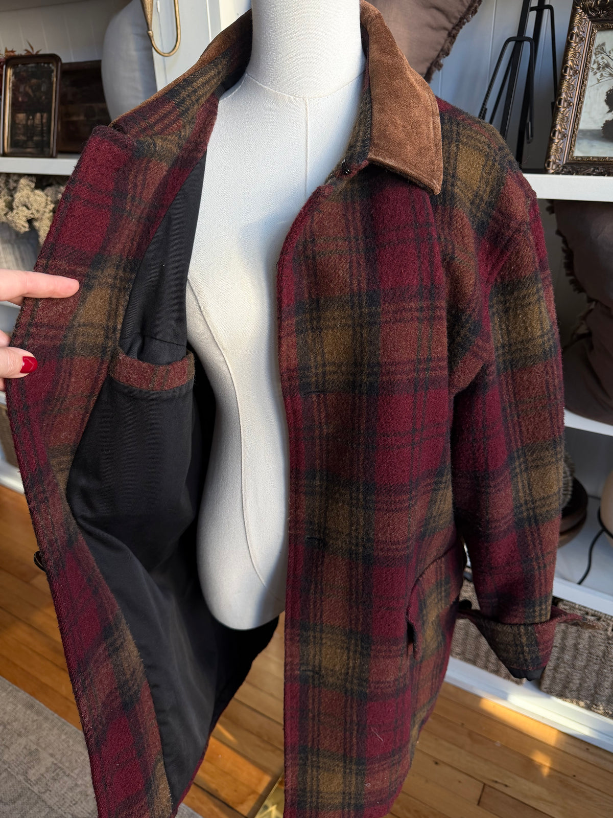 90s J.Crew wool barn coat with suede collar. Made in Canada