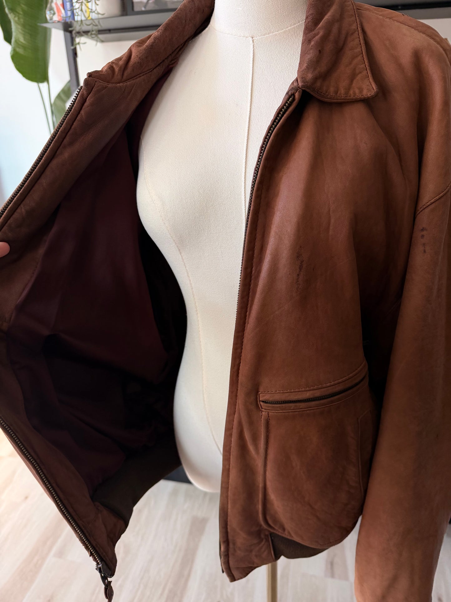 90s Banana Republic Leather Bomber. Made in Korea