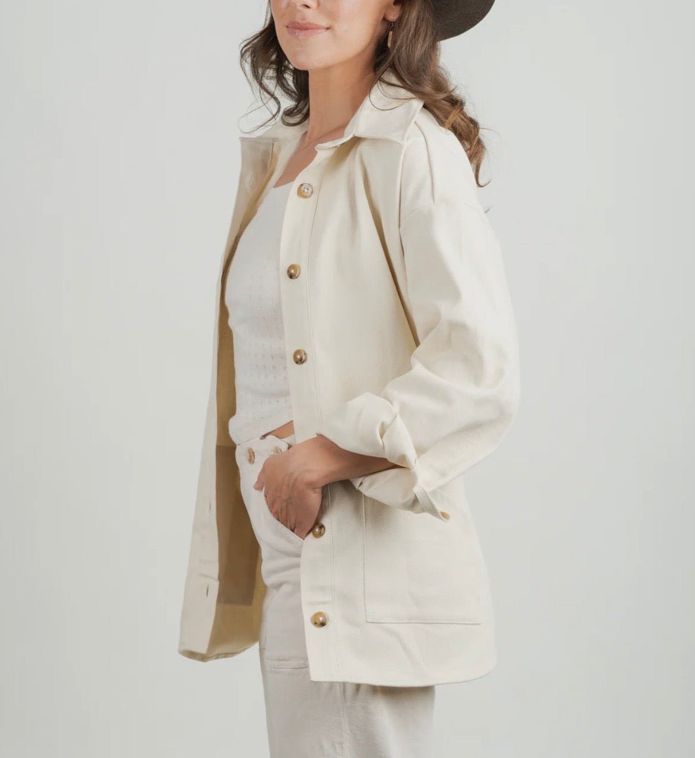 Adorn denim cream chore coat. Fits M-L