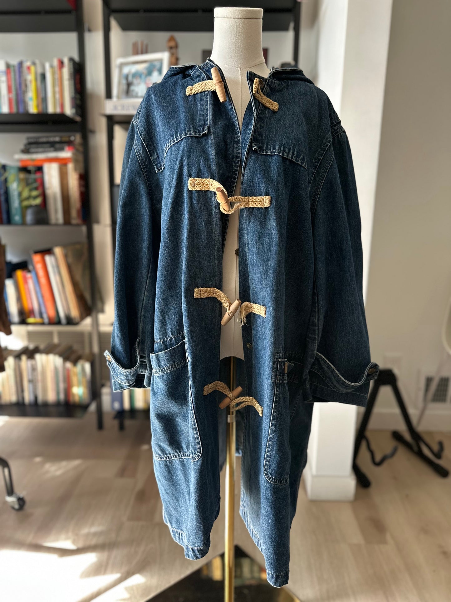 90s Lauren by Ralph Lauren denim toggle coat with hood