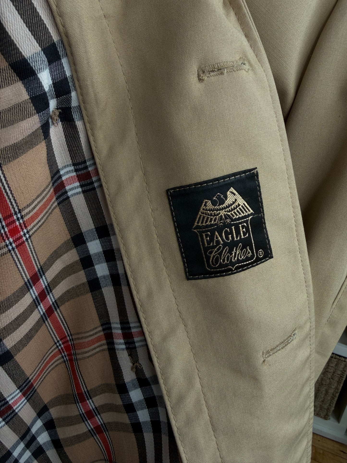 60s/70s Eagle Clothes plaid lined trench with removable wool collar