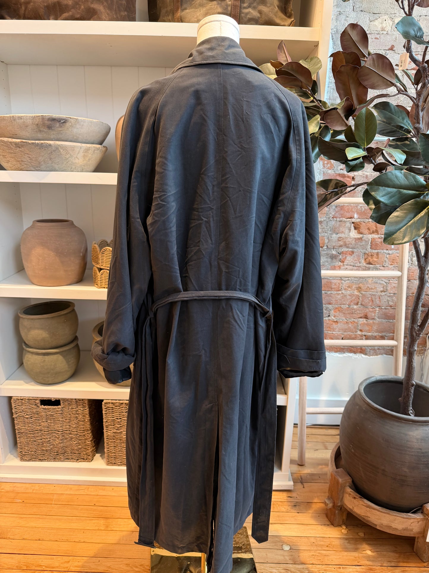 90s J. Ferrar black drape trench with zip out lining