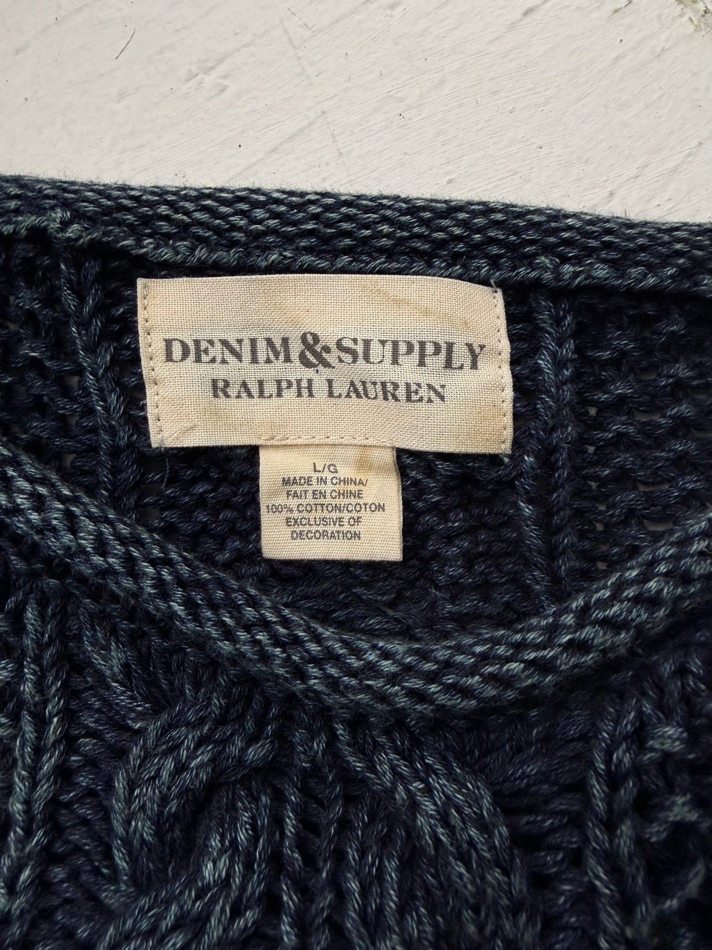 Y2K Denim & Supply cotton cable knit with denim elbow patches