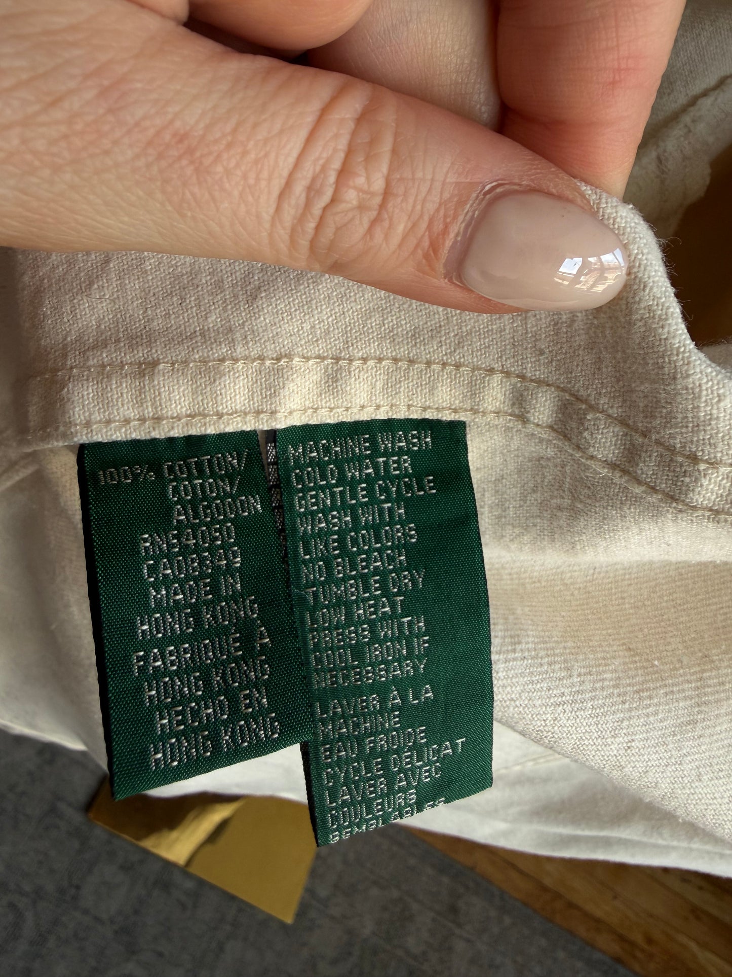 90s Lauren by Ralph Lauren cream denim chore coat. Made in Hong Kong. Fits S-L