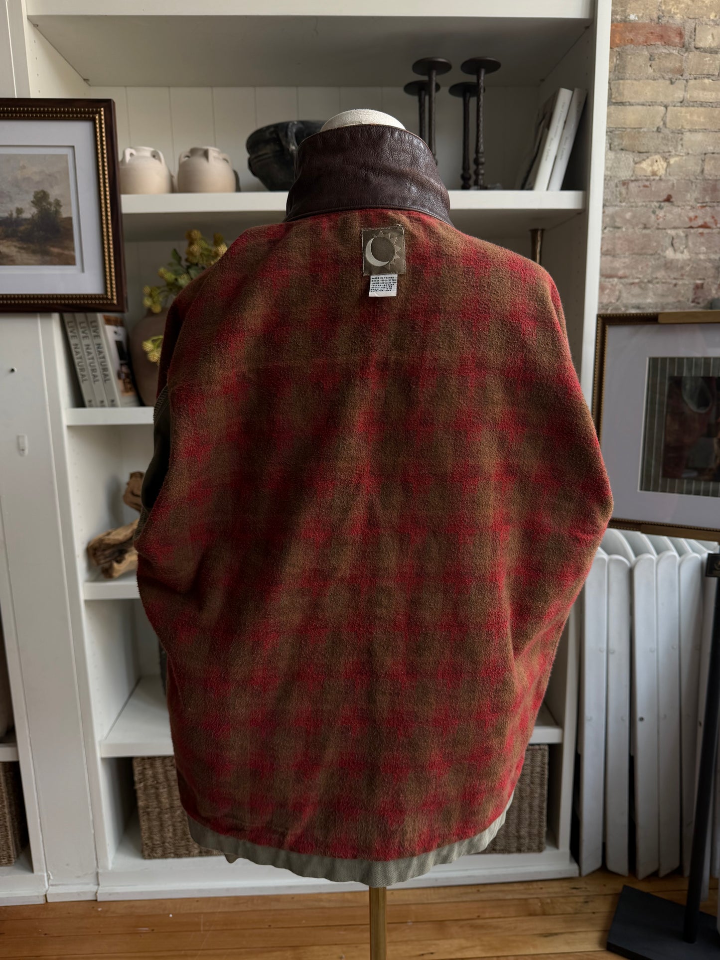 90s Marlboro green canvas chore coat with flannel lining and leather collar