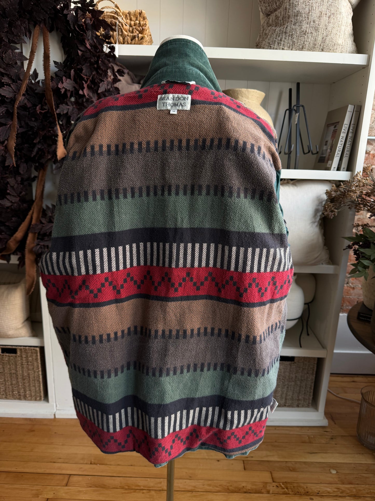 90s Brandon Thomas green fleece lined barn coat. Fits S-L