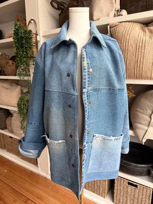 #9 Reworked Vintage Denim chore coat size XL