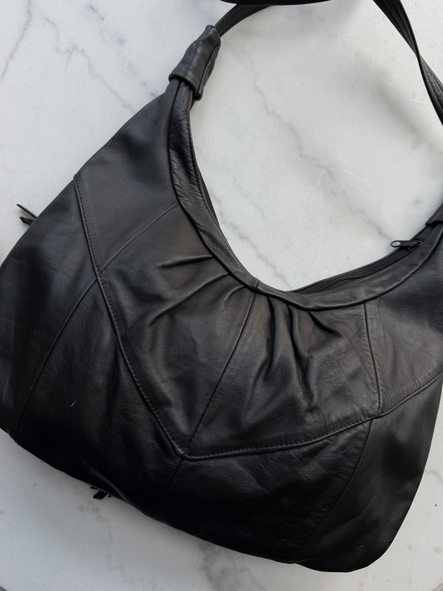 90s Black leather fringe bag. Made in Mexico
