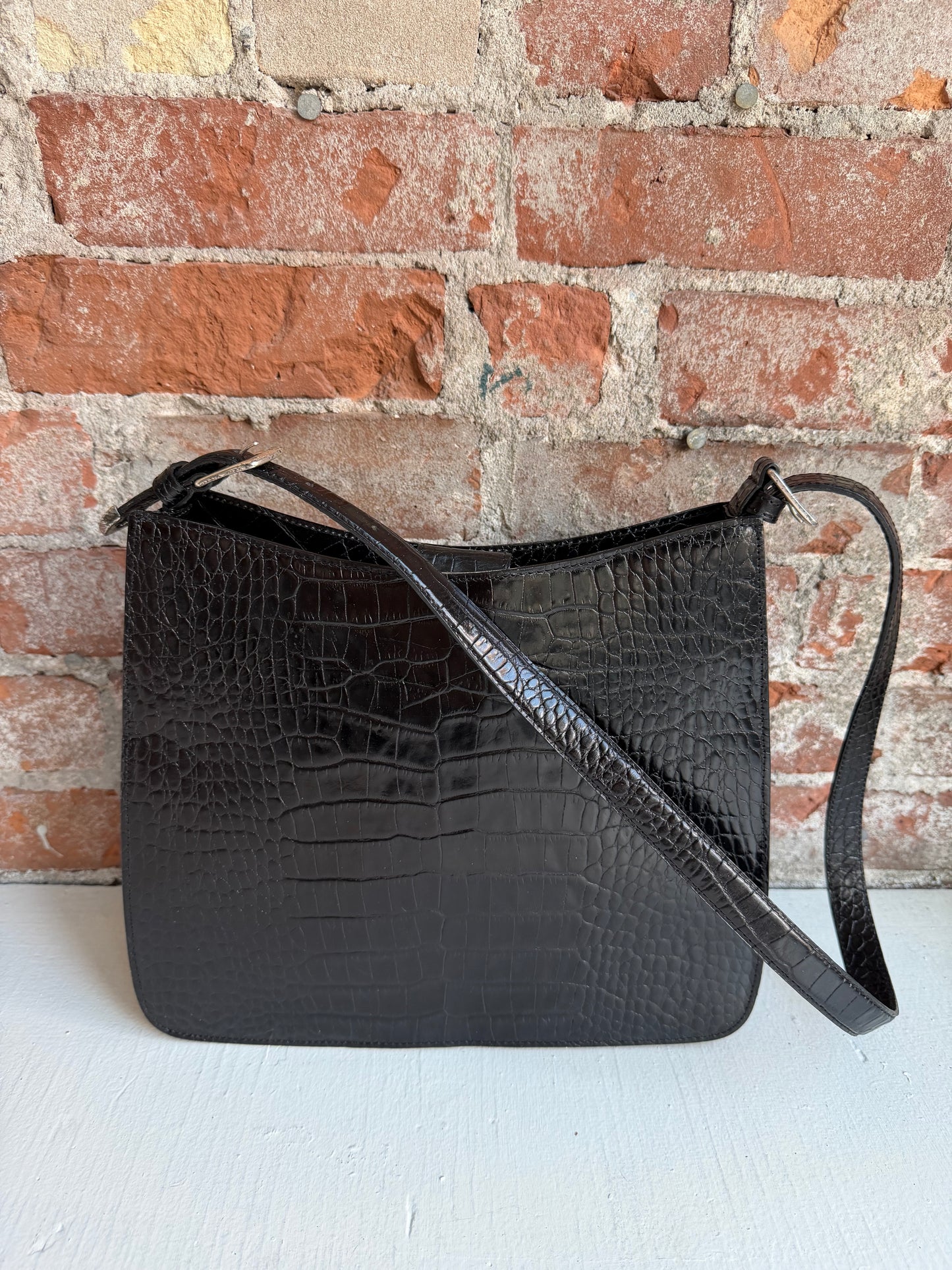90s Ralph Lauren black croc shoulder bag