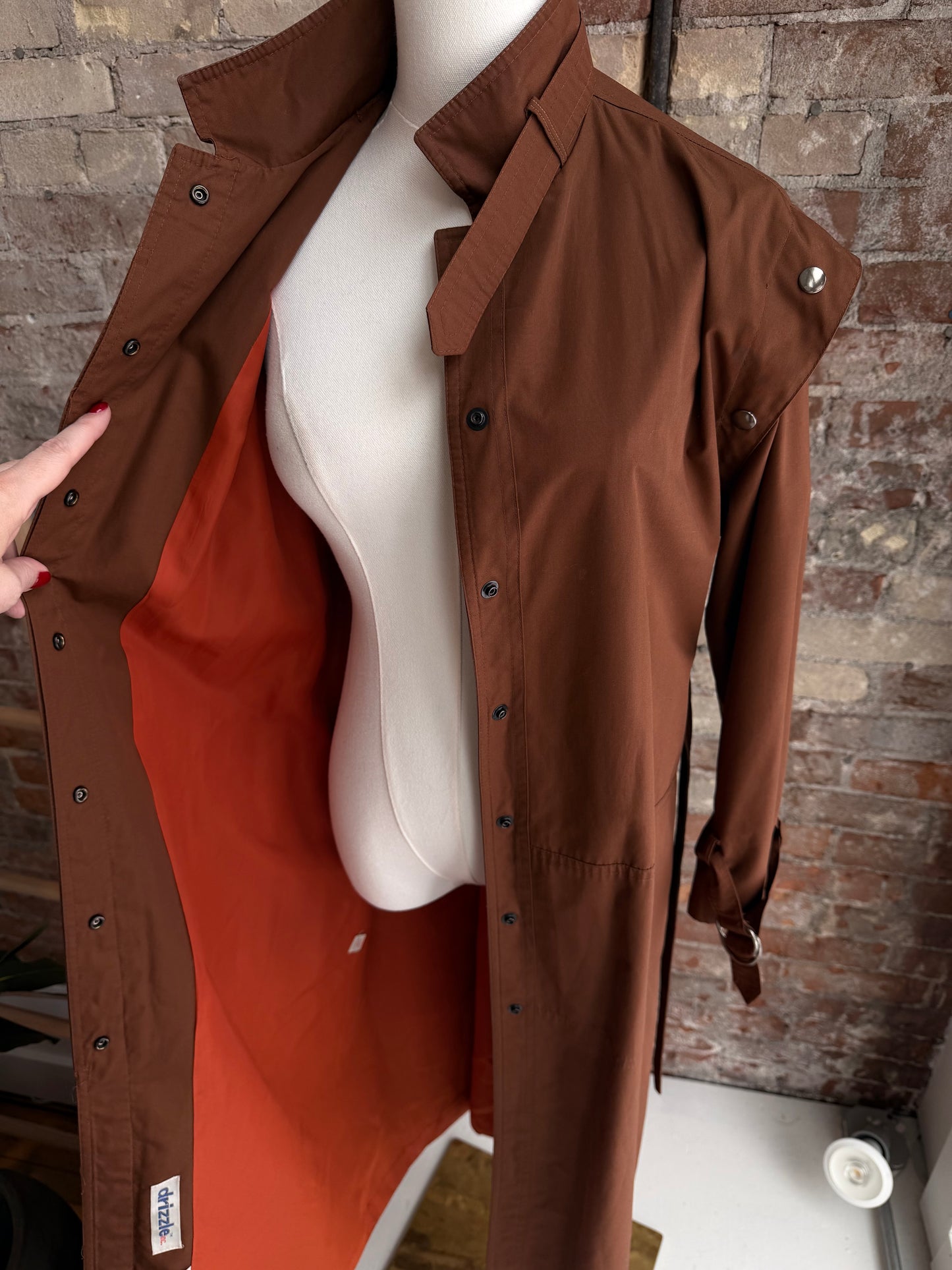 60s/70s Drizzle brown light weight trench. Made in USA