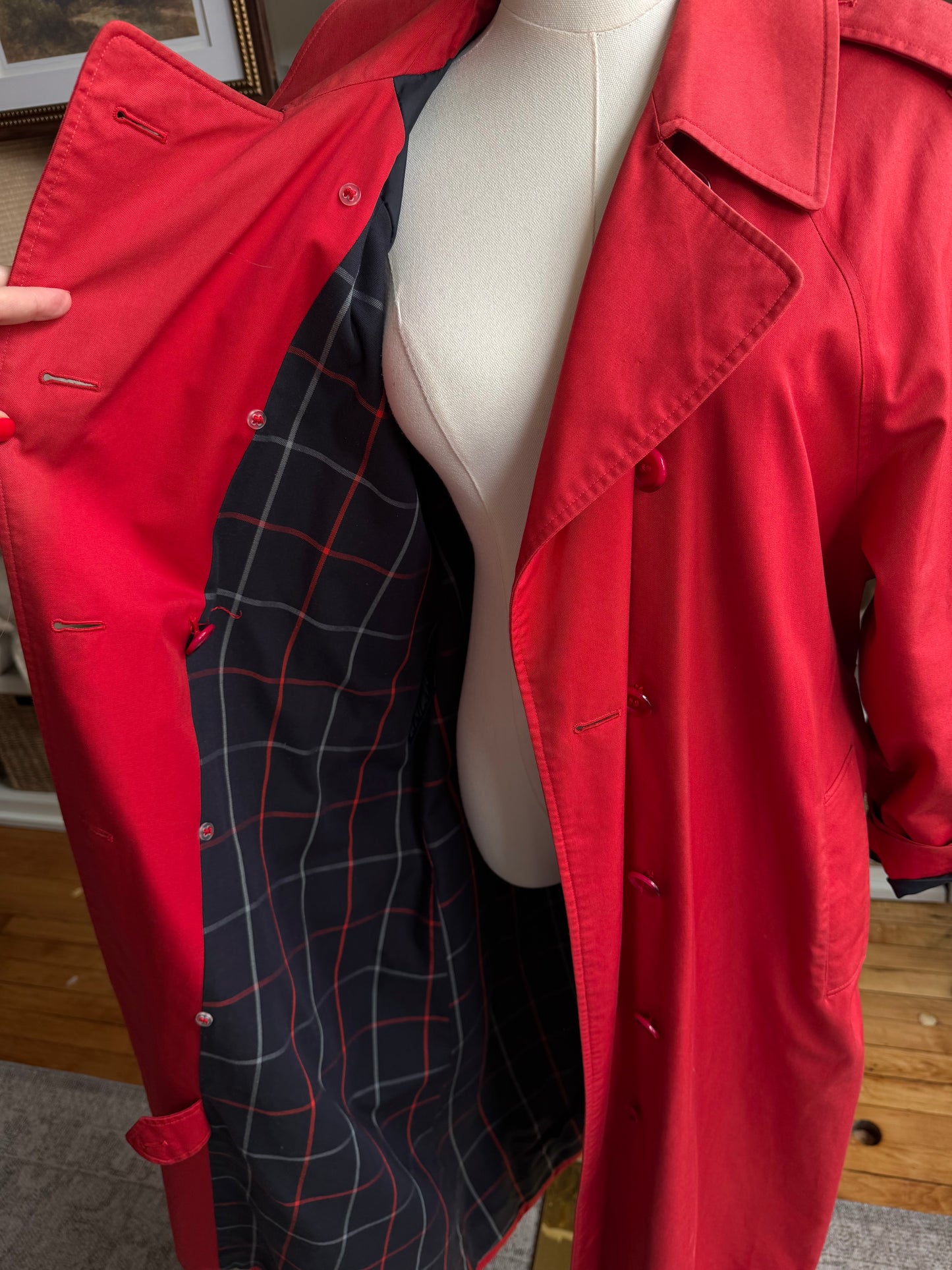 Vintage Burberry red trench. Made in England. Sourced in Paris