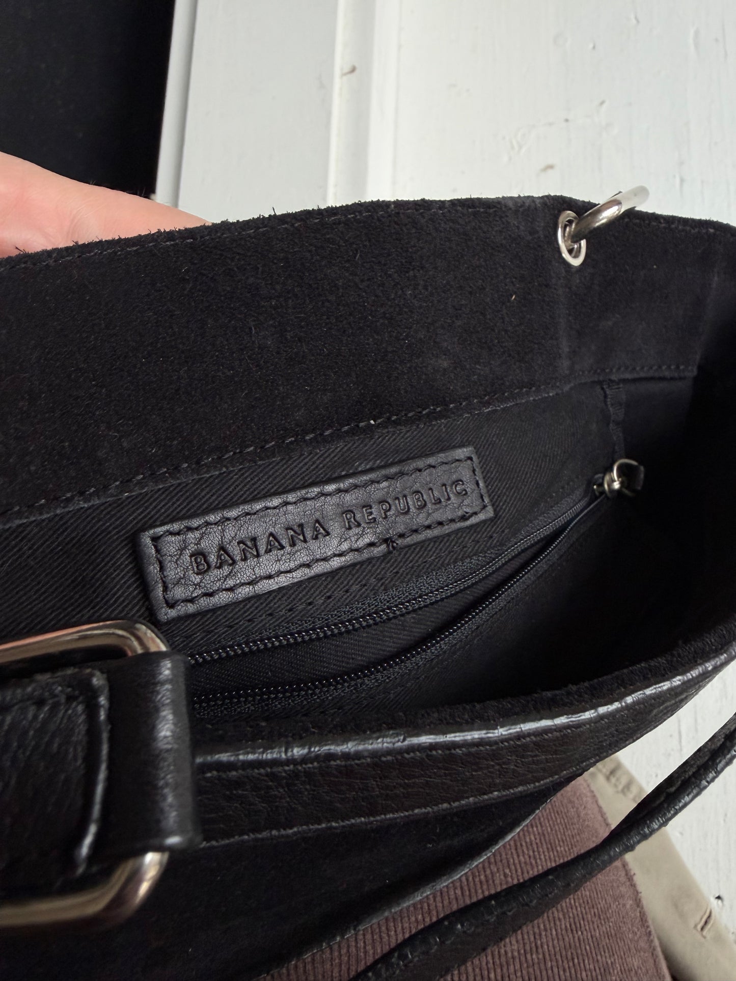 00s Banana Republic black suede tote bag