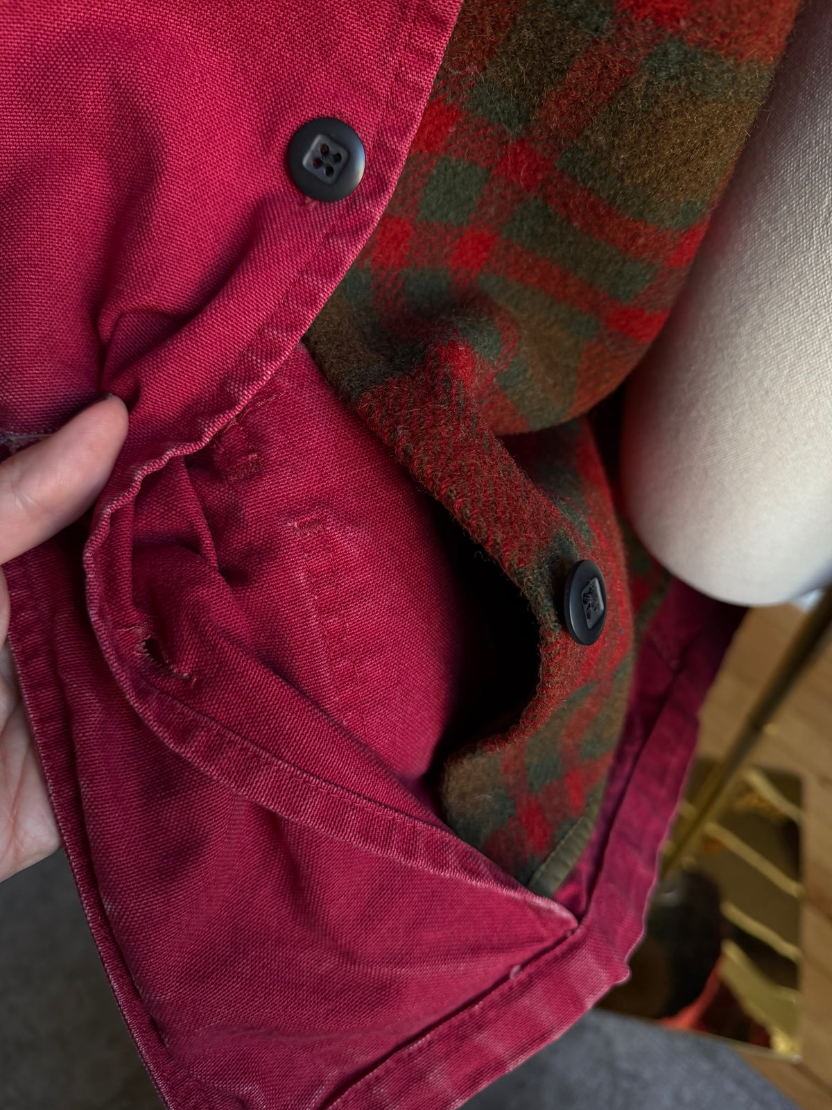 80s LL Bean red barn coat with removable wool lining. Made in the USA. Fits M-XL
