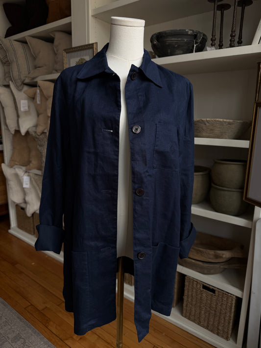 90s Lauren Ralph Lauren navy linen chore coat