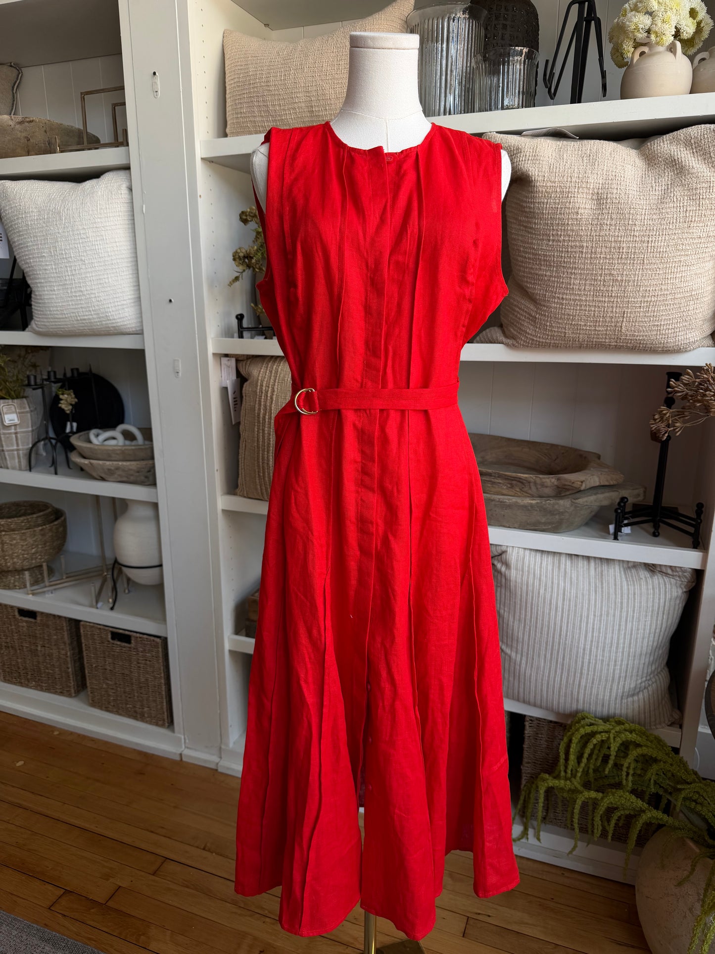 JCrew Seamed linen dress with removable belt. Size M Tall. NWT
