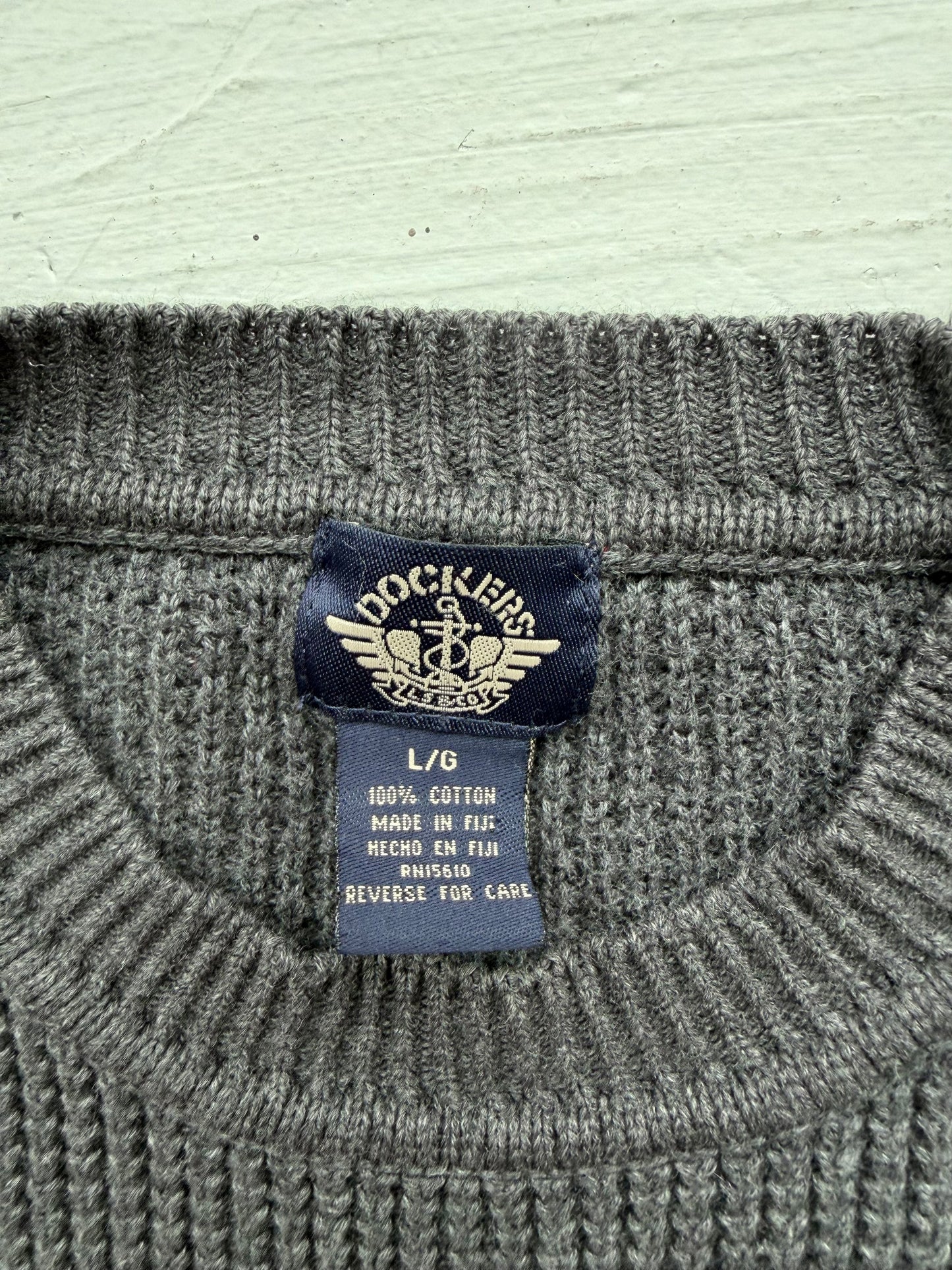 90s Dockers gray cotton sweater. Made in Fiji