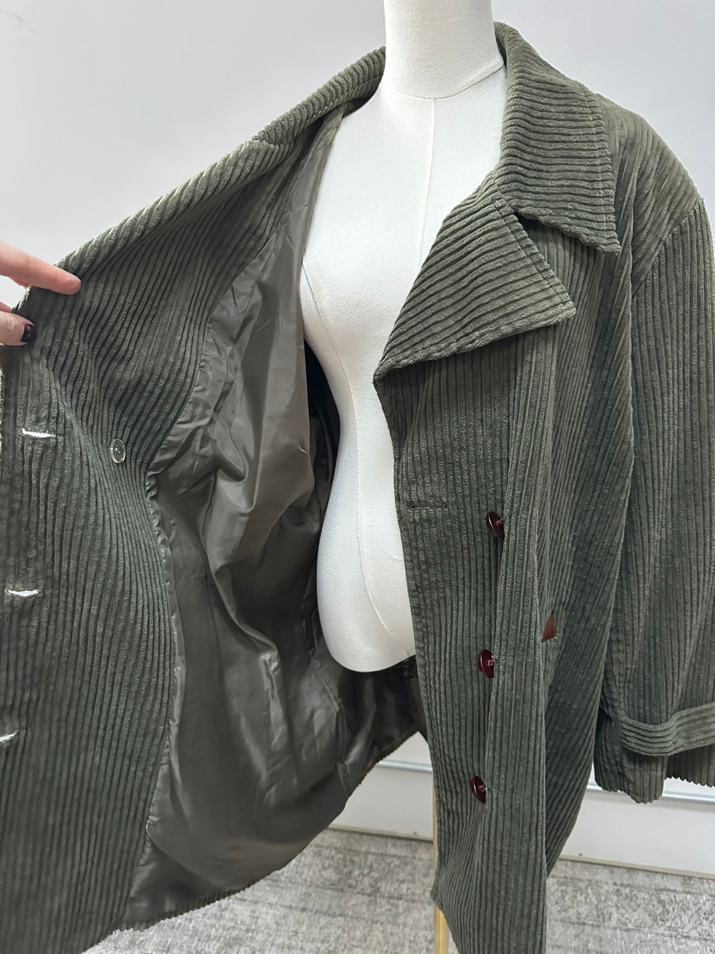 90s Newport News olive green corduroy pea coat