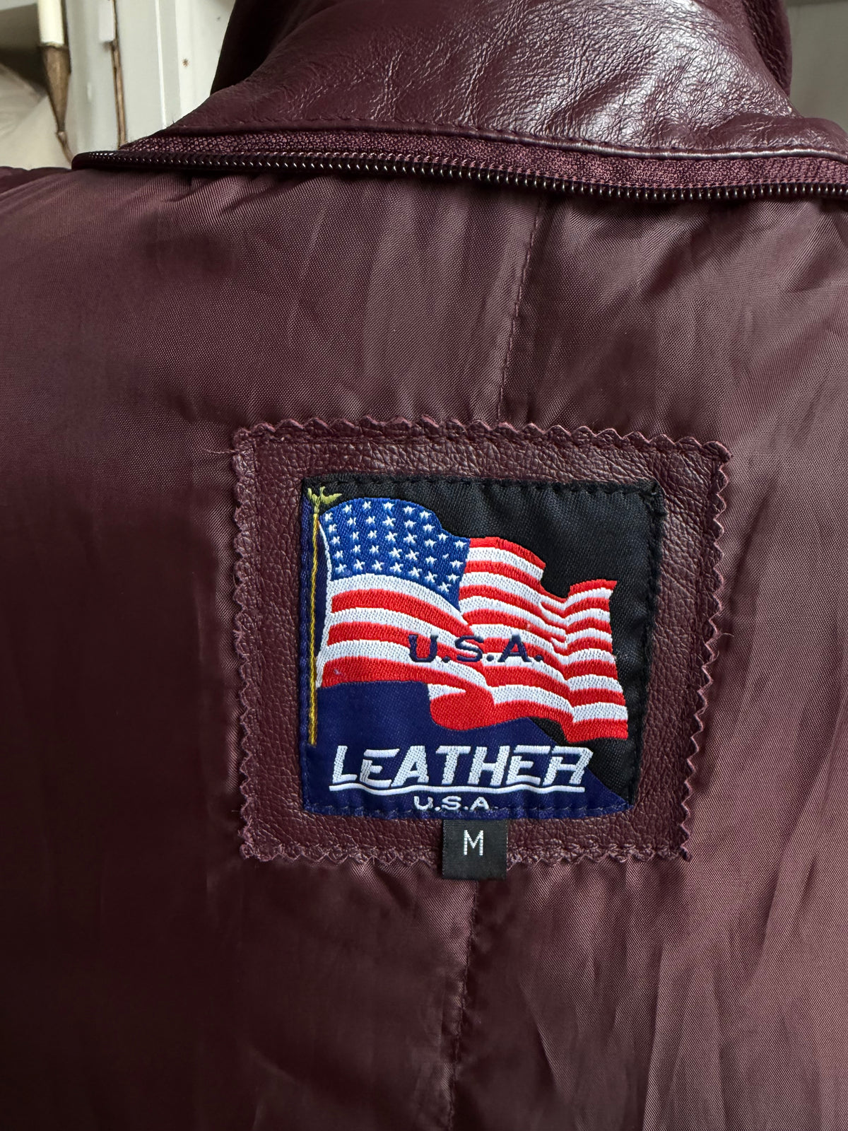 80s USA Leathers burgundy bomber. Fits S-L