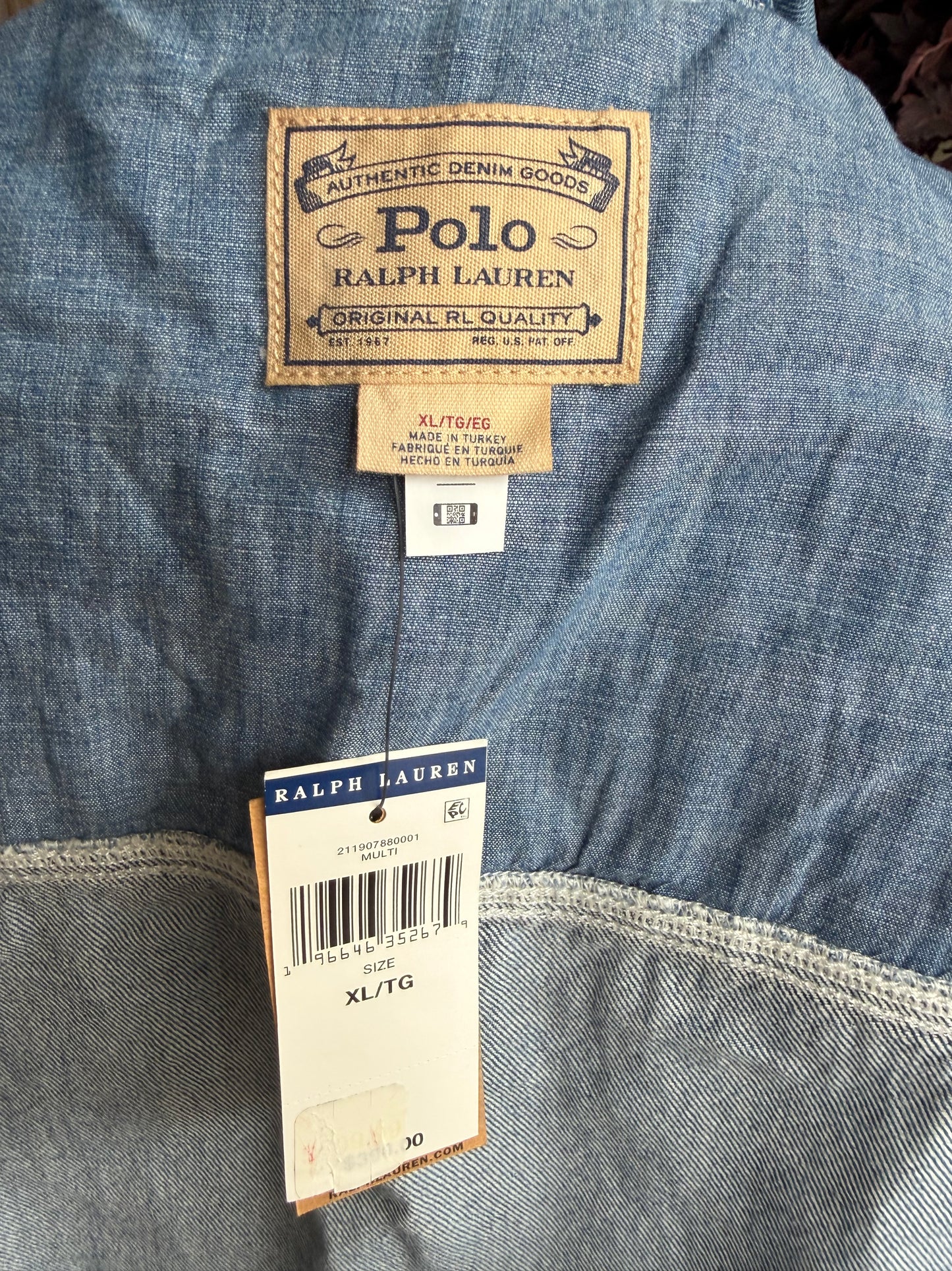 Polo Ralph Lauren quilted denim jacket. New with tags. Fits S-L