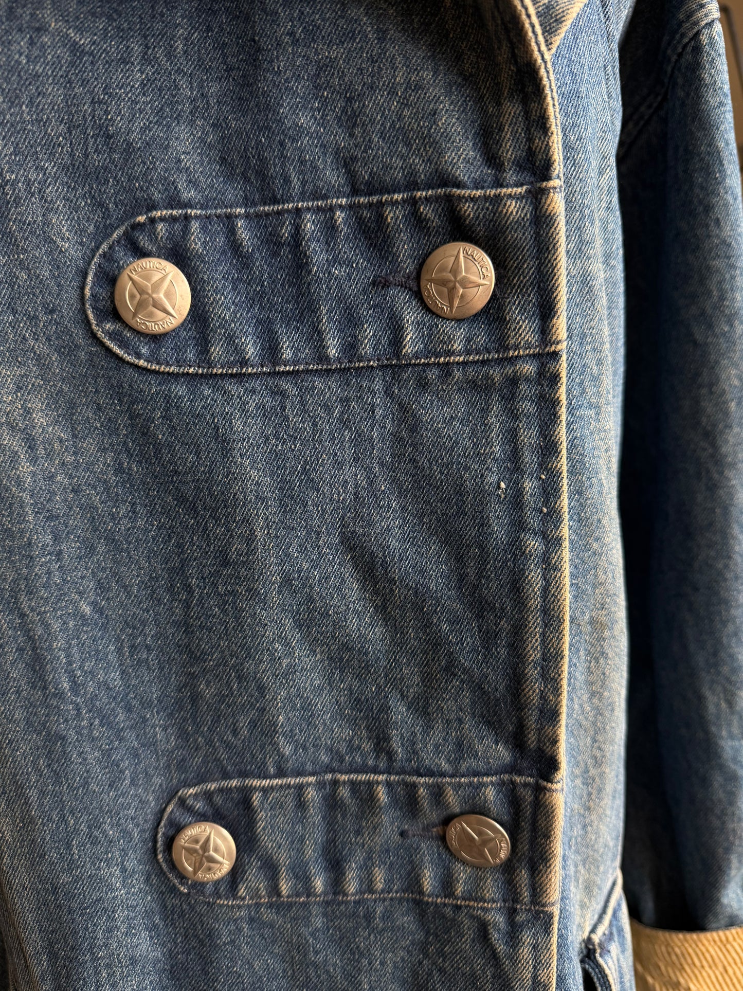 90s Nautica denim pea coat. Fits S-M