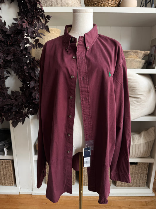 90s Ralph Lauren classic fit maroon button down. New with tags. Fits M-XL