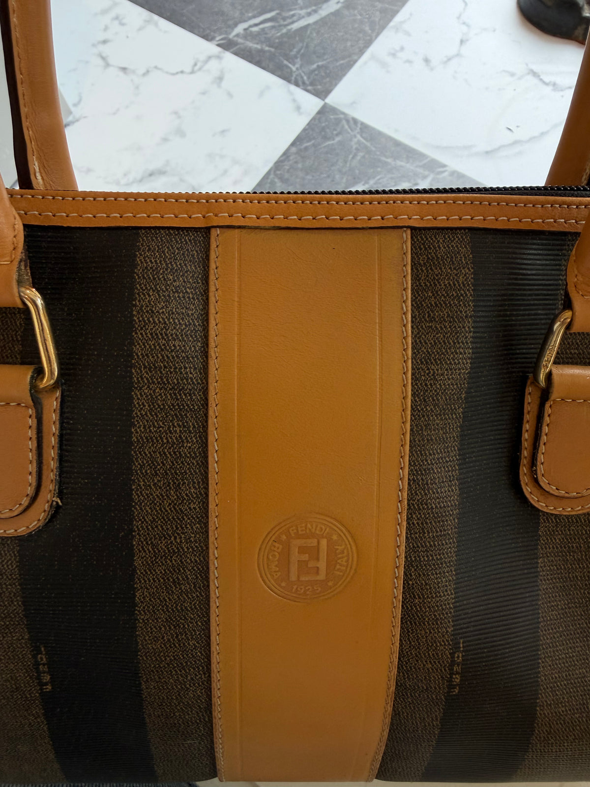 80s Fendi Pequin Boston bag with original duster bag and gift bag