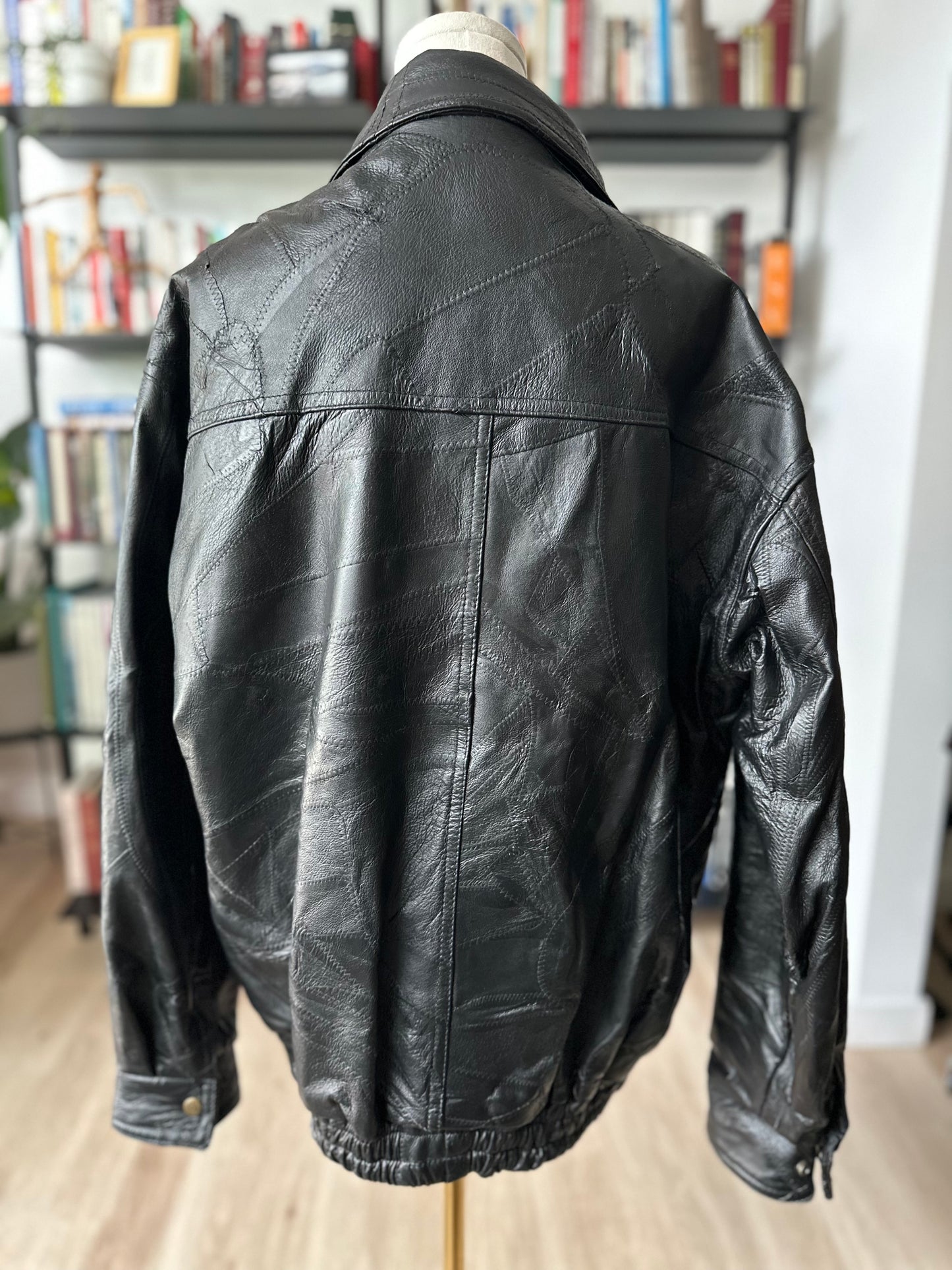 80s/90s USMC black leather patchwork bomber