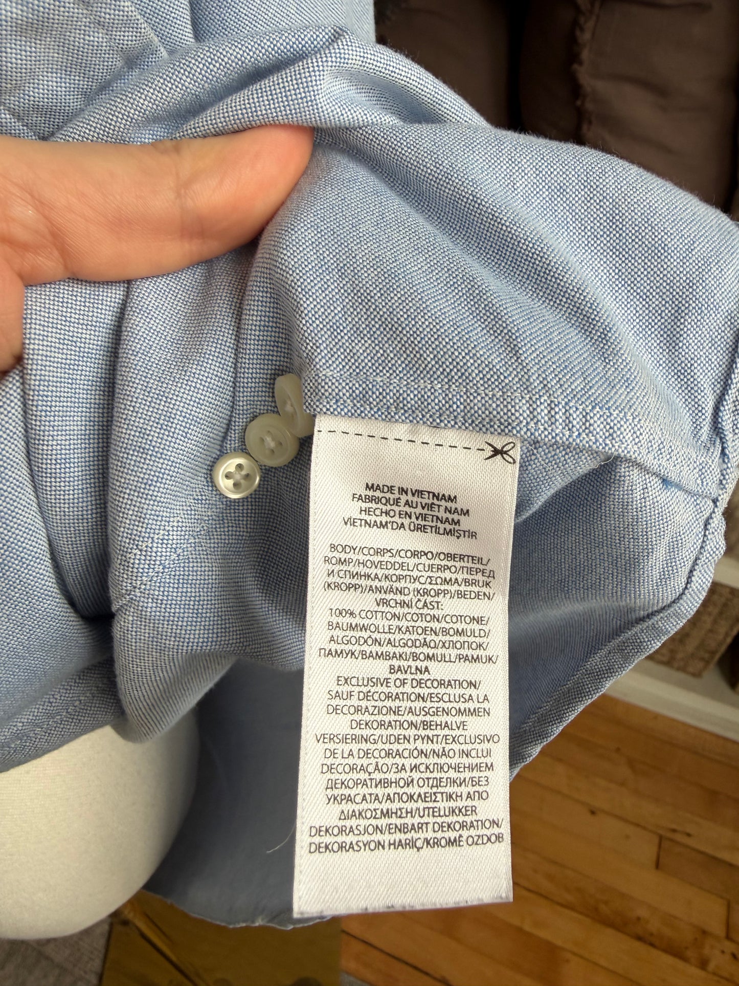Polo Ralph Lauren blue Oxford button down. Fits S-L
