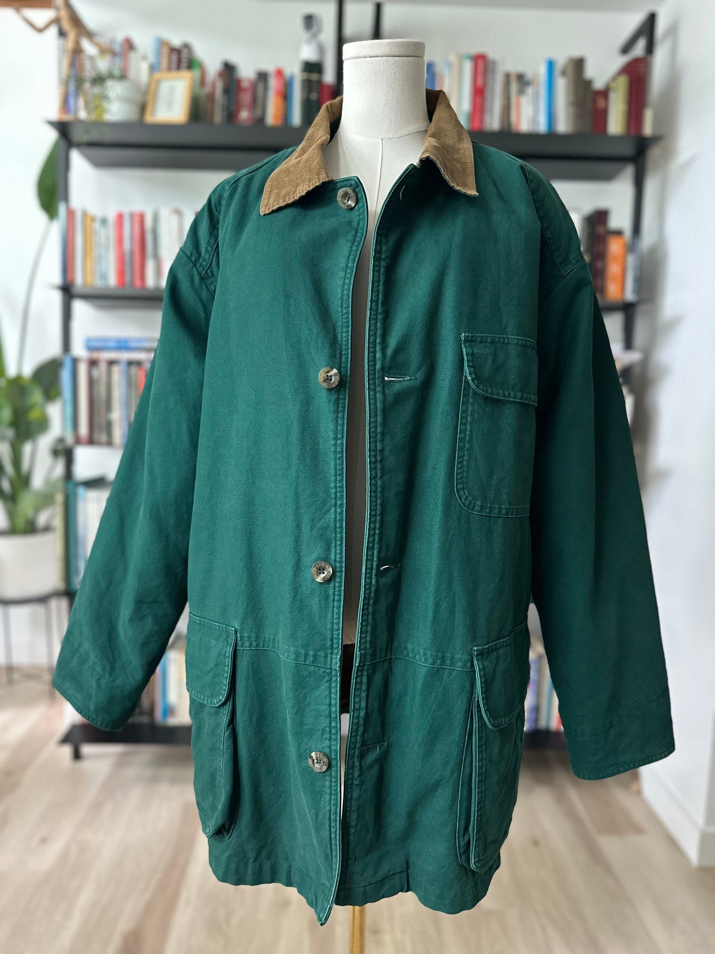 90s Eddie Bauer green barn coat with removable goose down liner. Made in Korea