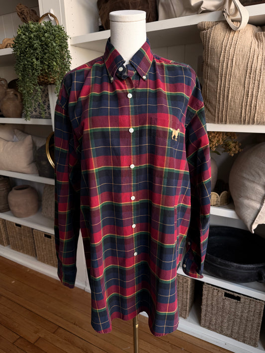 90s Ralph Lauren Blake cotton plaid button down with Golden Retriever embroidered on the pocket