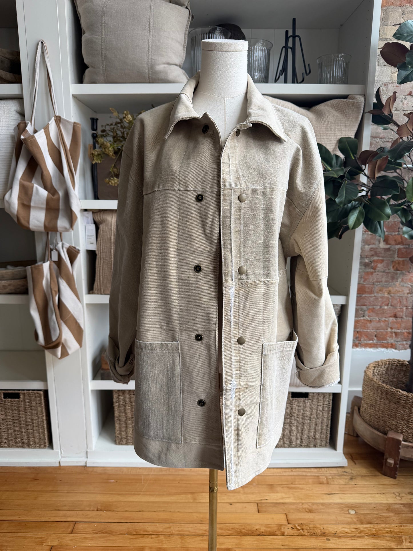 Sand Reworked Denim Chore Coat. Size Large
