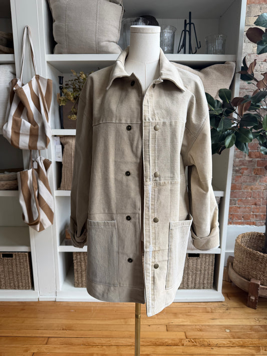 Sand Reworked Denim Chore Coat. Size Large