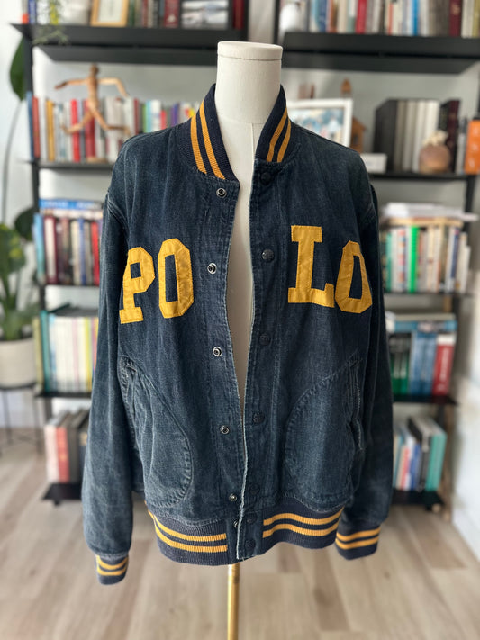 00s Polo Ralph Lauren denim bomber with gold POLO
