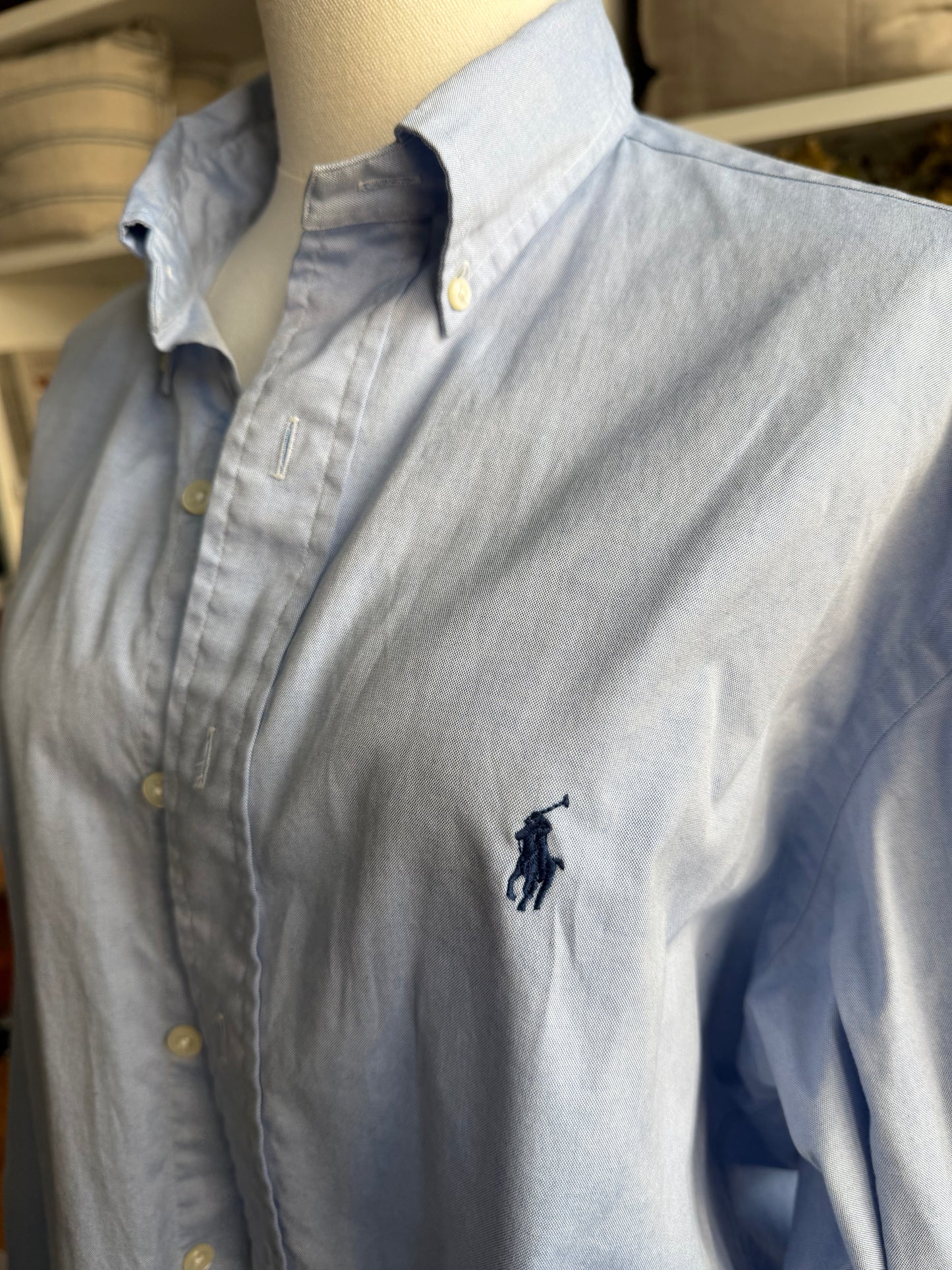 90s Ralph Lauren blue Yarmouth button down. Made in Hong Kong