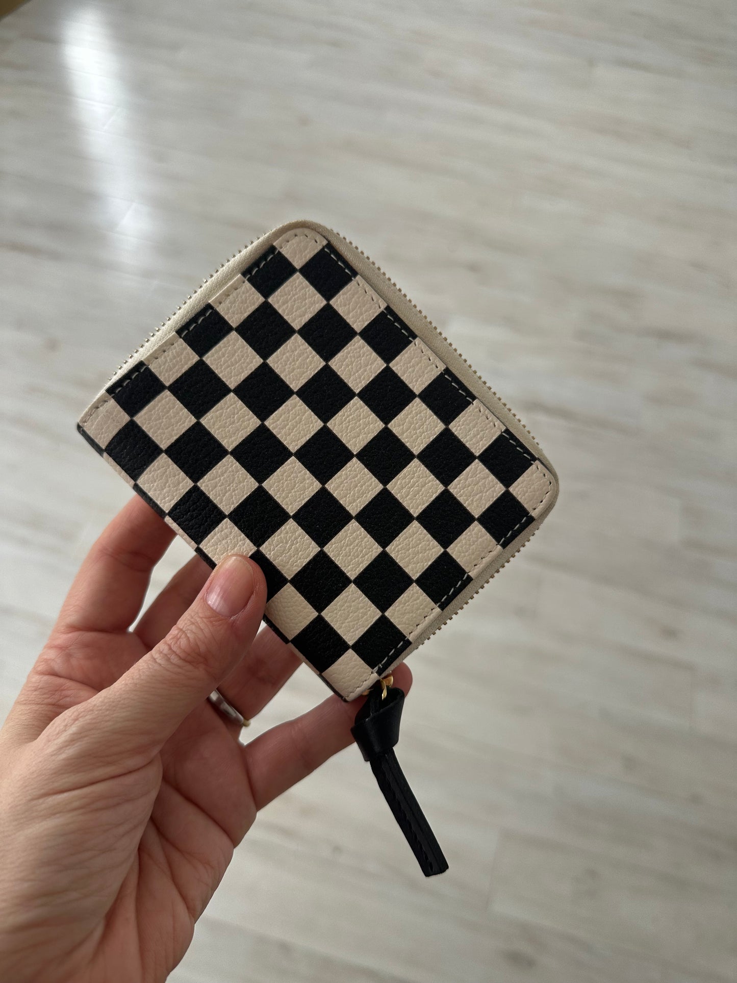 Clare V zip top wallet in checkered