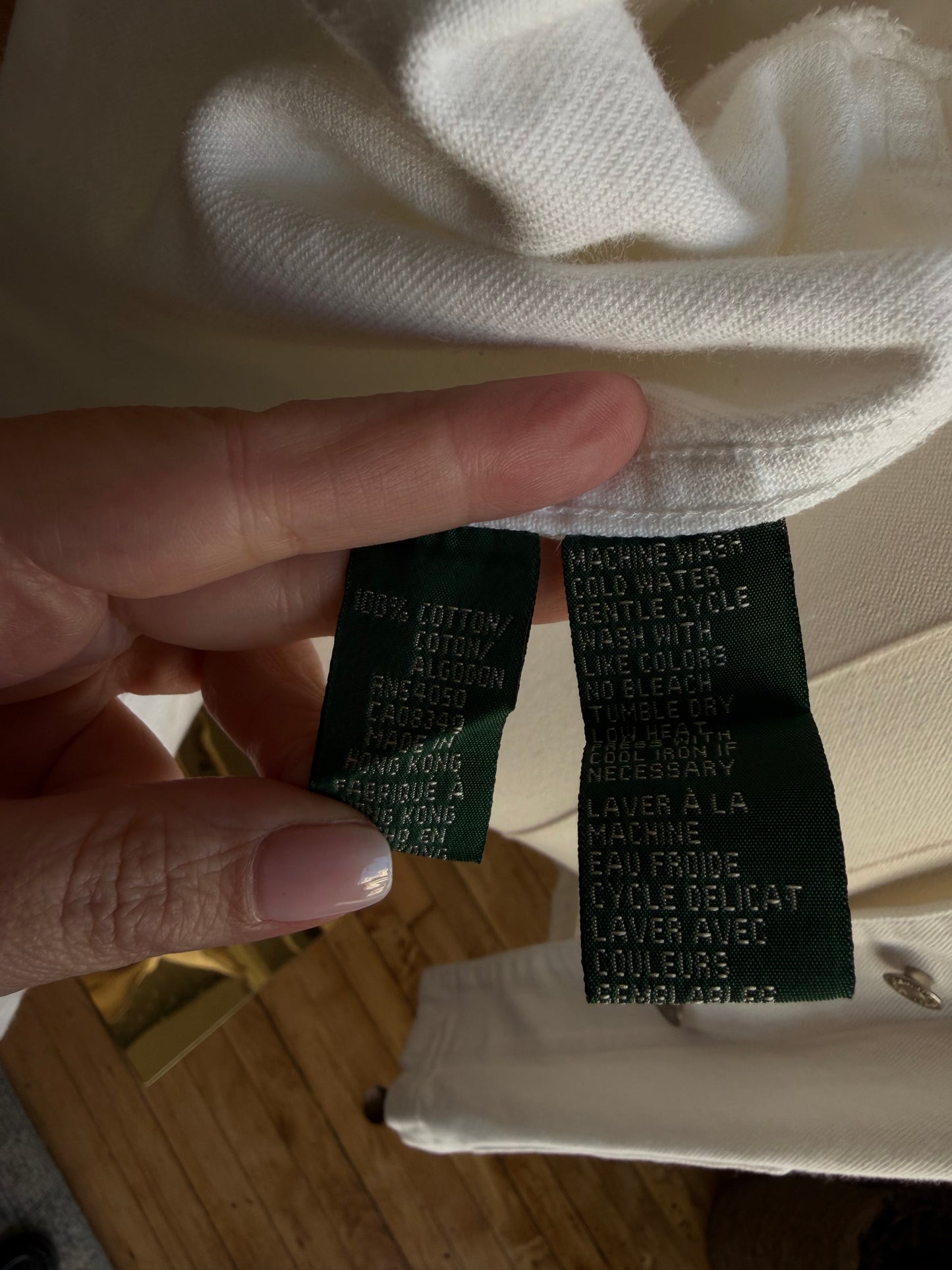90s Lauren Ralph Lauren white denim chore coat. Made in Hong Kong