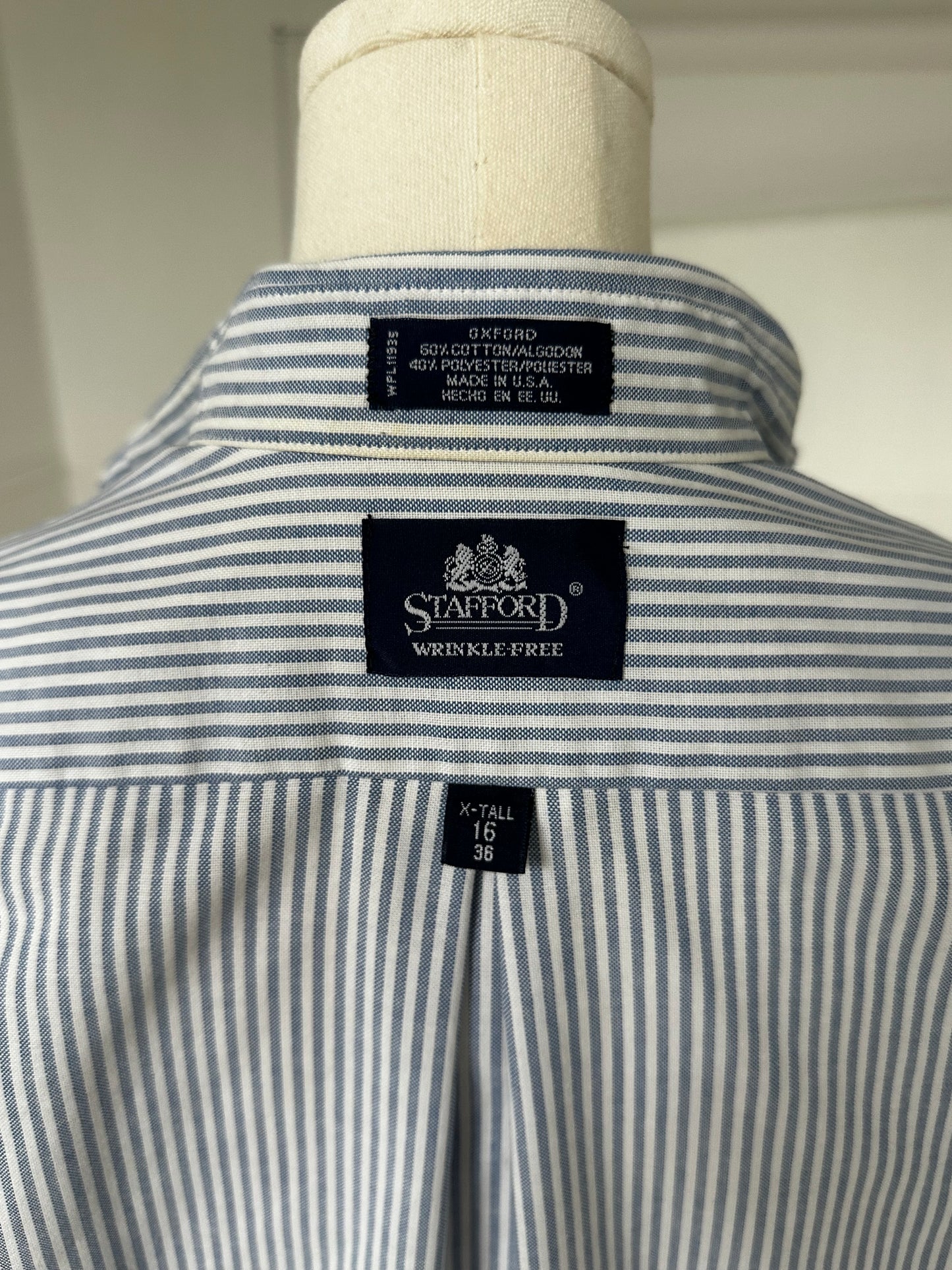 90s Stafford blue striped oxford. Made in USA