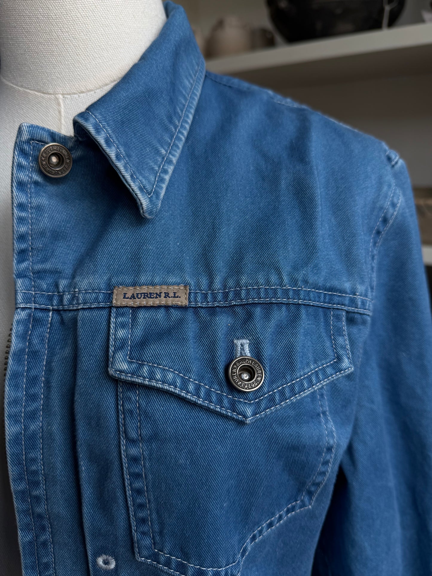 90s Lauren Ralph Lauren blue denim light weight jacket. Made in Hong Kong