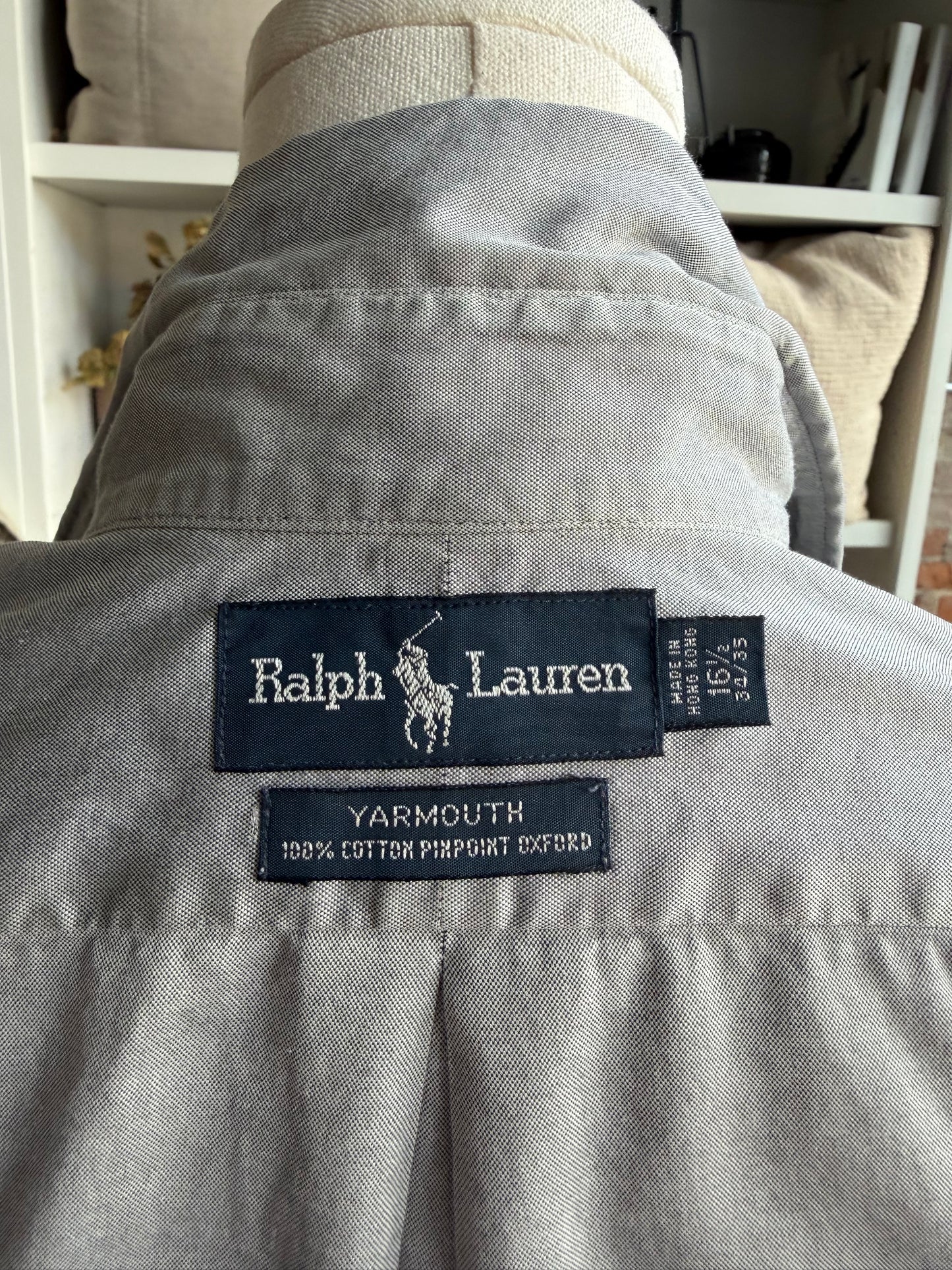 90s Ralph Lauren Yarmouth grey button down. Made in Hong Kong