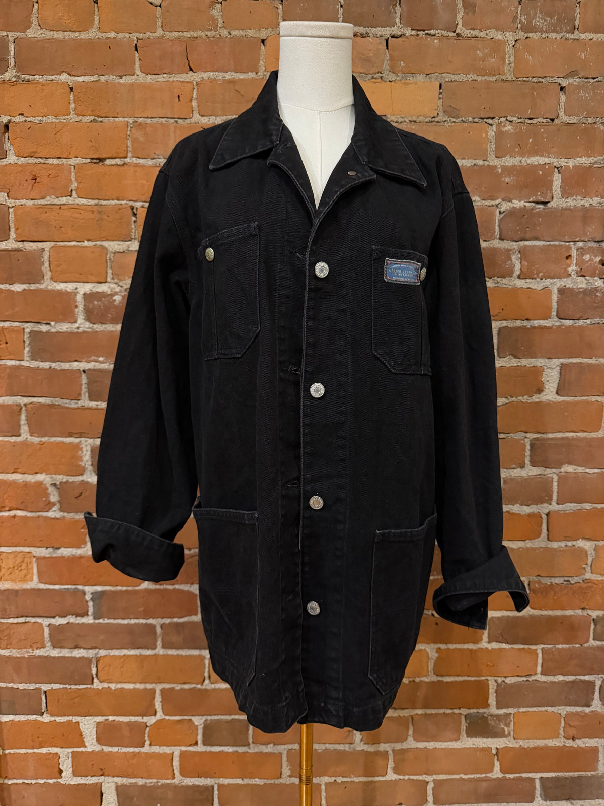 90s Lauren Jens Co black denim chore coat. Fits S-L